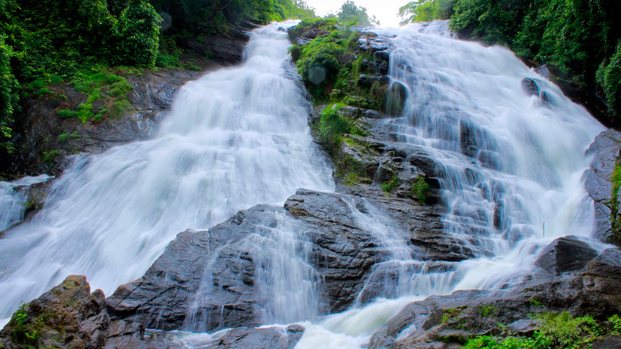A waterfall on a mountain.